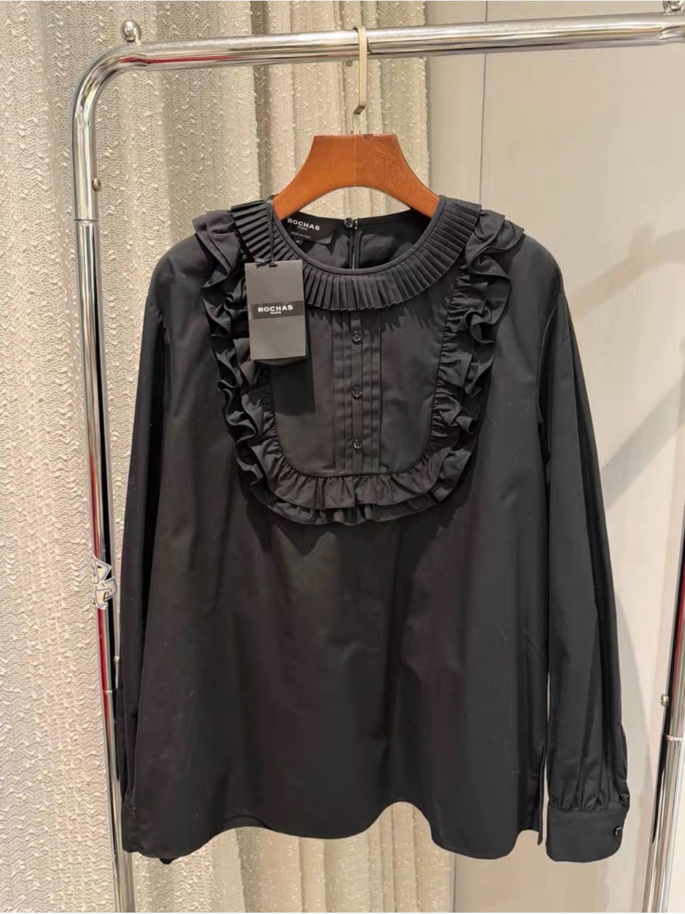 🚩steal Rochas Black Ruffled Bib Blouse